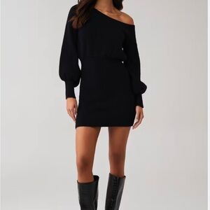 Line & Dot Rebecca Off Shoulder Sweater Dress - Black (S). Sold out on Revolve!